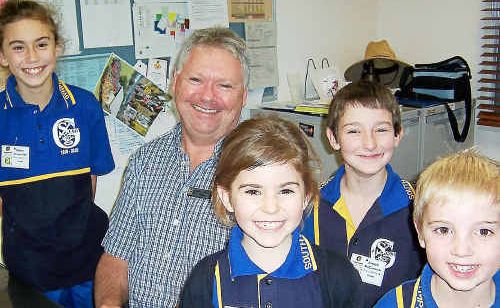 Doug Wilson with “principals” (from left) Helana Chippindall, Indiana Hehir, Joseph McClintock and Aiden Hinds. Doug Wilson with “principals” (from left) Helana Chippindall, Indiana Hehir, Joseph McClintock and Aiden Hinds.